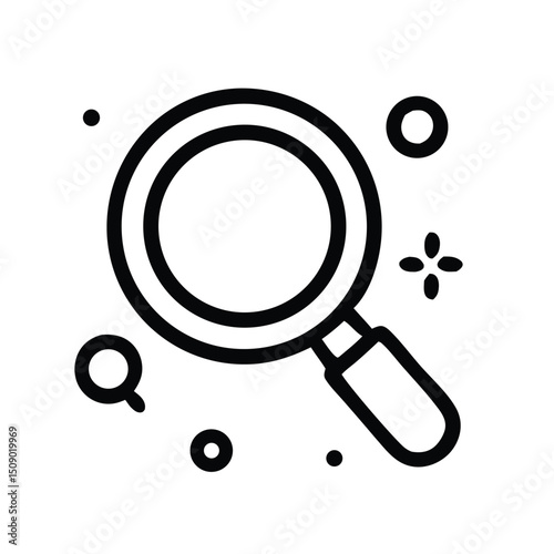A minimalist illustration of a magnifying glass icon. Perfect for use in search bars, website design, educational materials, or any project needing a visual representation of searching or exploration.