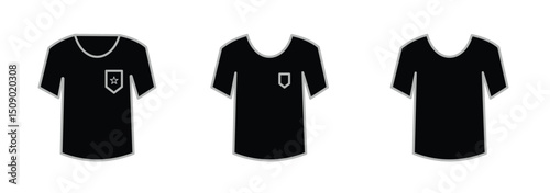T shirt icon flat vector icon. Basic black plain t-shirt illustration vector template design. T-Shirt with long sleeves symbol, Folded shirt thin line icon. White classic shirts editable vector. 
