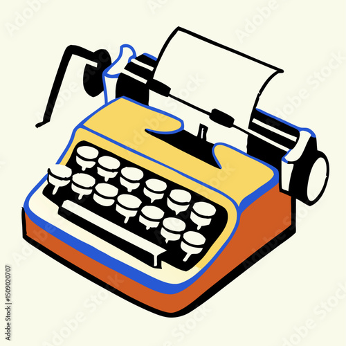 Vintage Yellow Typewriter Illustration, Retro Writing Machine