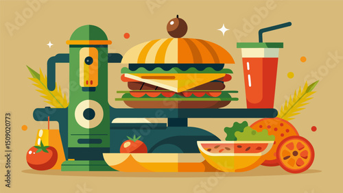 A modern twist on the classic press with the addition of artisanal ingredients and grilled veggies for a gourmet Cuban sandwich experience.. Vector illustration