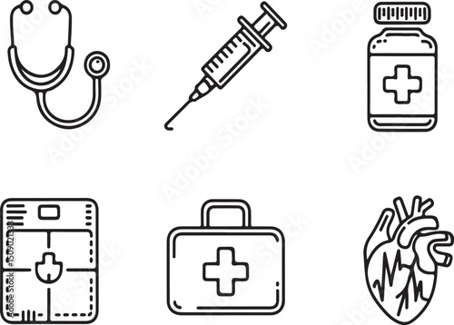 Medical Icons Set in Outline Style Healthcare and Treatment Symbols