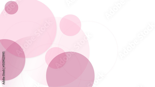 Geometric red color overlapping circles lines abstract background. Technology, science concept banner design. Colorful pastel vector art.