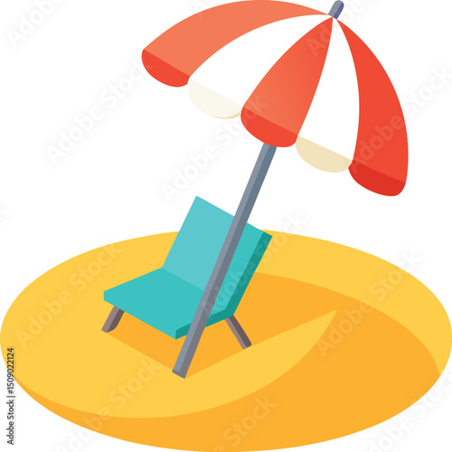 Beach chair with sun umbrella. summer concept. vector illustration