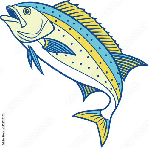 Stylized Sea Fish Vector Illustration: Elegant Blue and Yellow Marine Art Design for Ocean-Themed Decor and Creative Projects