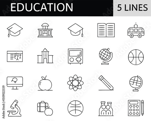 Education and school line icons set vector design for learning and academic achievement success concept