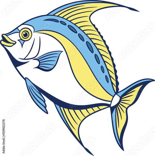 Surgeonfish Vector Illustration: Vibrant Blue and Yellow Marine Art Design for Ocean-Themed Decor and Creative Expression