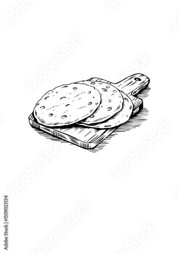 Sketch style Arabic flatbread on a transparent background for cafe menus and culinary blogs