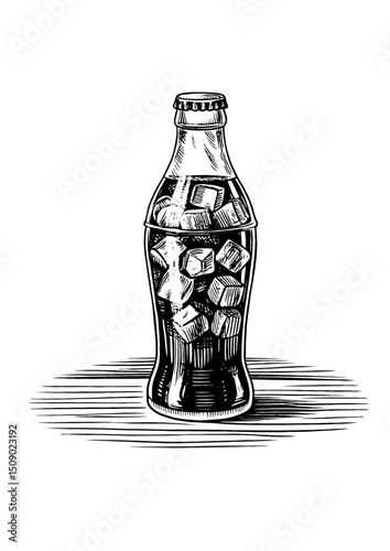 Sketch style cola with ice on a transparent background for cafe menus and culinary blogs