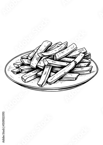 Sketch style French fries on a transparent background for cafe menus and culinary blogs