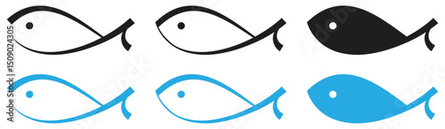 Set of Fish Logo Icons Abstract Minimalist Design.