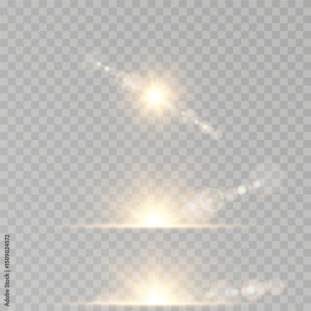 Fototapeta premium Explosion ring spreads with magical glitter edges. Transparent flash blends into any dark background. Subtle beams stretch with realistic vector precision. Shiny effect complements fantasy and sci-fi