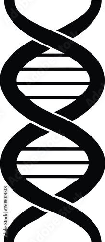 A stylized black DNA molecule structure appears on a clean, transparent background