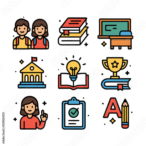 Educational icons suitable for school presentations, educational websites, online courses, and educational marketing materials for students and teachers.