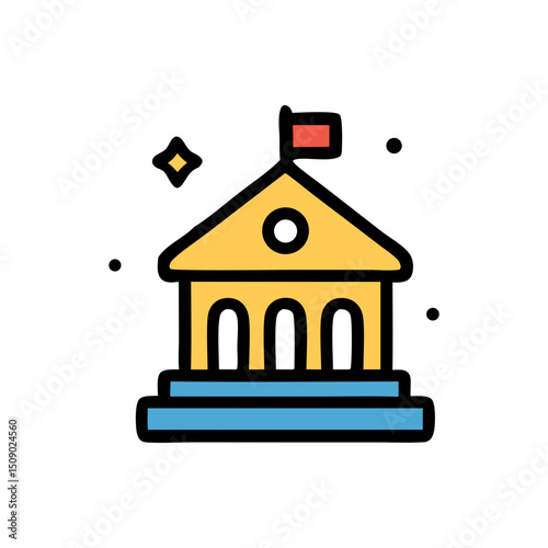 School building with a flag icon, perfect for  educational materials.