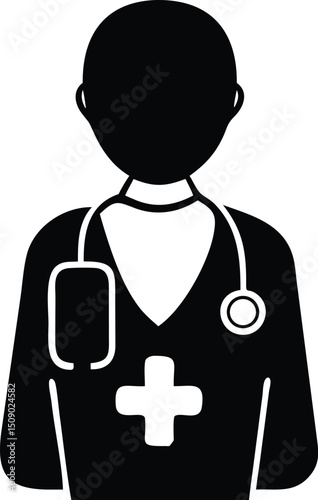 Silhouette shows faceless doctor wearing medical coat and stethoscope with a transparent background