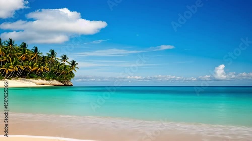 Calm Ocean Waves Gently Lapping on Serene Sandy Beach under Clear Blue Sky