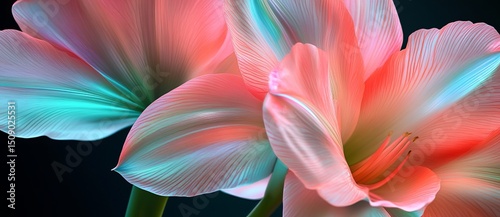 The intricate details of a tulip's pistil and stamens are showcased in this close-up image of lovely spring flowers, which also includes copy space