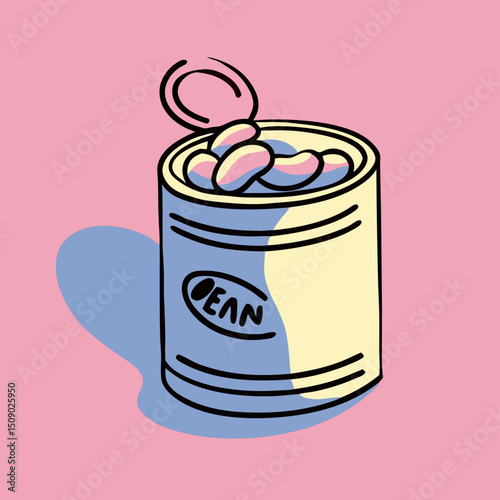 Opened Can of Beans Retro Illustration