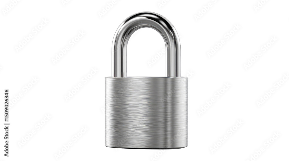 Secure Silver Lock: A close-up shot of a gleaming silver padlock, isolated, offering a minimalist view of protection and safety. Secure Silver Lock: A close-up shot of a gleaming silver padlock, isolated, offering a minimalist view of protection and safety.