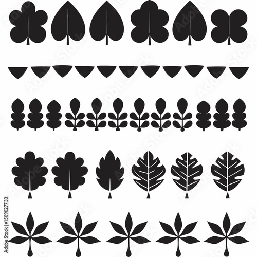 Silhouette Leaf Icons Collection for Nature and Botanical Projects Free Vector, Floral vector icons featuring a variety of flower types and designs showcasing nature in a minimalist style for design.