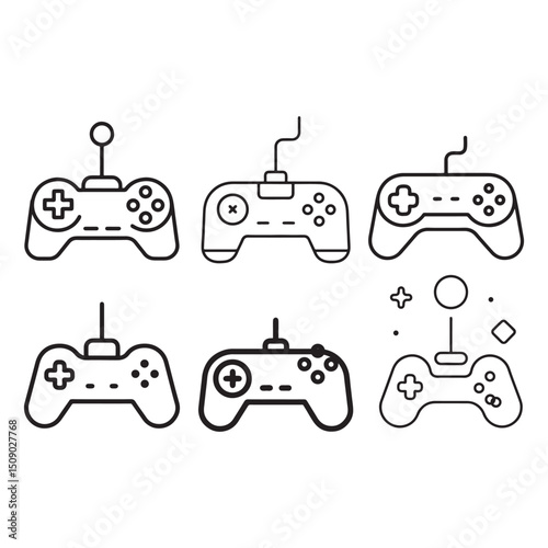 Retro Gaming Controllers Line Art Icons and Graphics for Design Projects