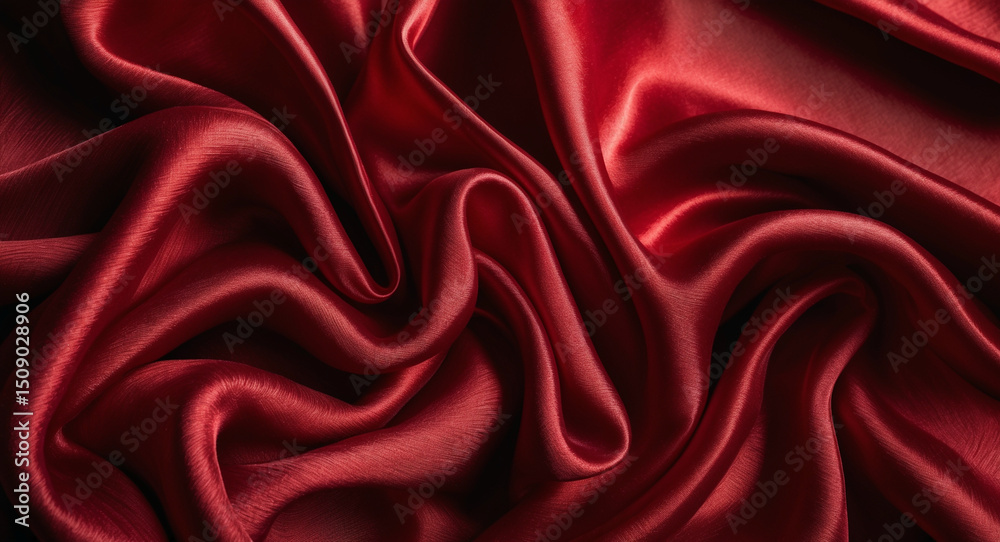 Obraz premium Close-up of flowing red silk fabric with glossy folds