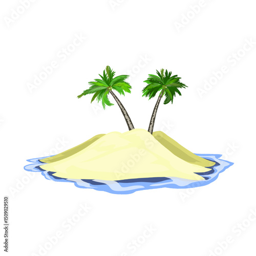 an island in the middle of the sea with coconut trees