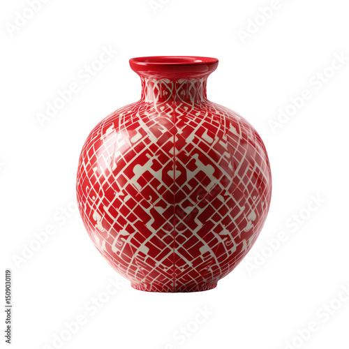 Artistic red geometric vase studio setting decorative object photography transparent background