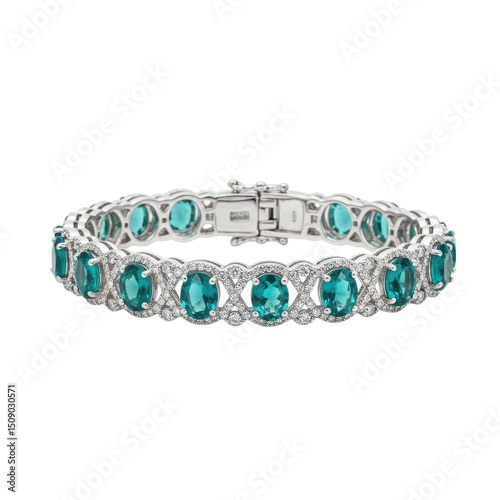 Emerald and diamond bracelet isolated on white background