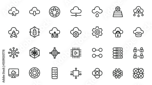 Cloud computing technology icons set vector illustration for data storage network and server solutions