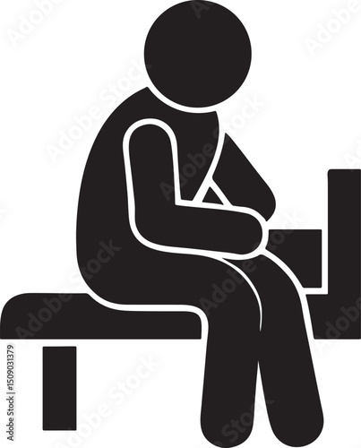 Solitary Moment: A simplistic silhouette embodies solitude, sitting alone on a bench