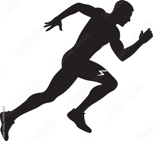 Runner Silhouette: A dynamic silhouette of a male athlete sprinting at full speed, embodying speed, power, and determination.  