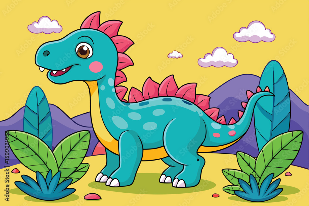 Fototapeta premium Cute green baby dino character vector art illustration