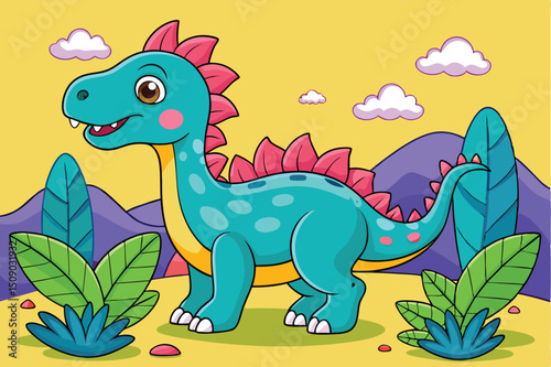Cute green baby dino character vector art illustration