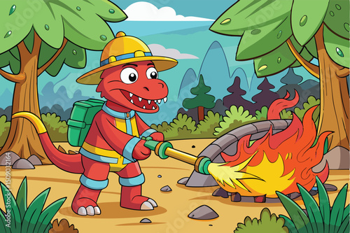 Colorful cartoon illustration of a funny person gardener watering plants with a shovel