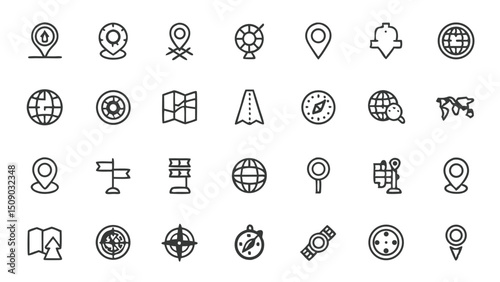 Vector navigation icons set location map pointer compass direction travel gps destination route guide world