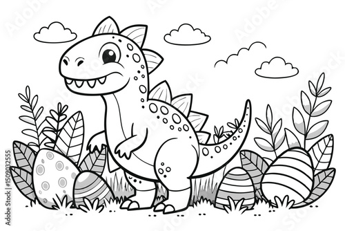 Cute baby cartoon tyrannosaurus dinosaur vector illustration with a funny smile