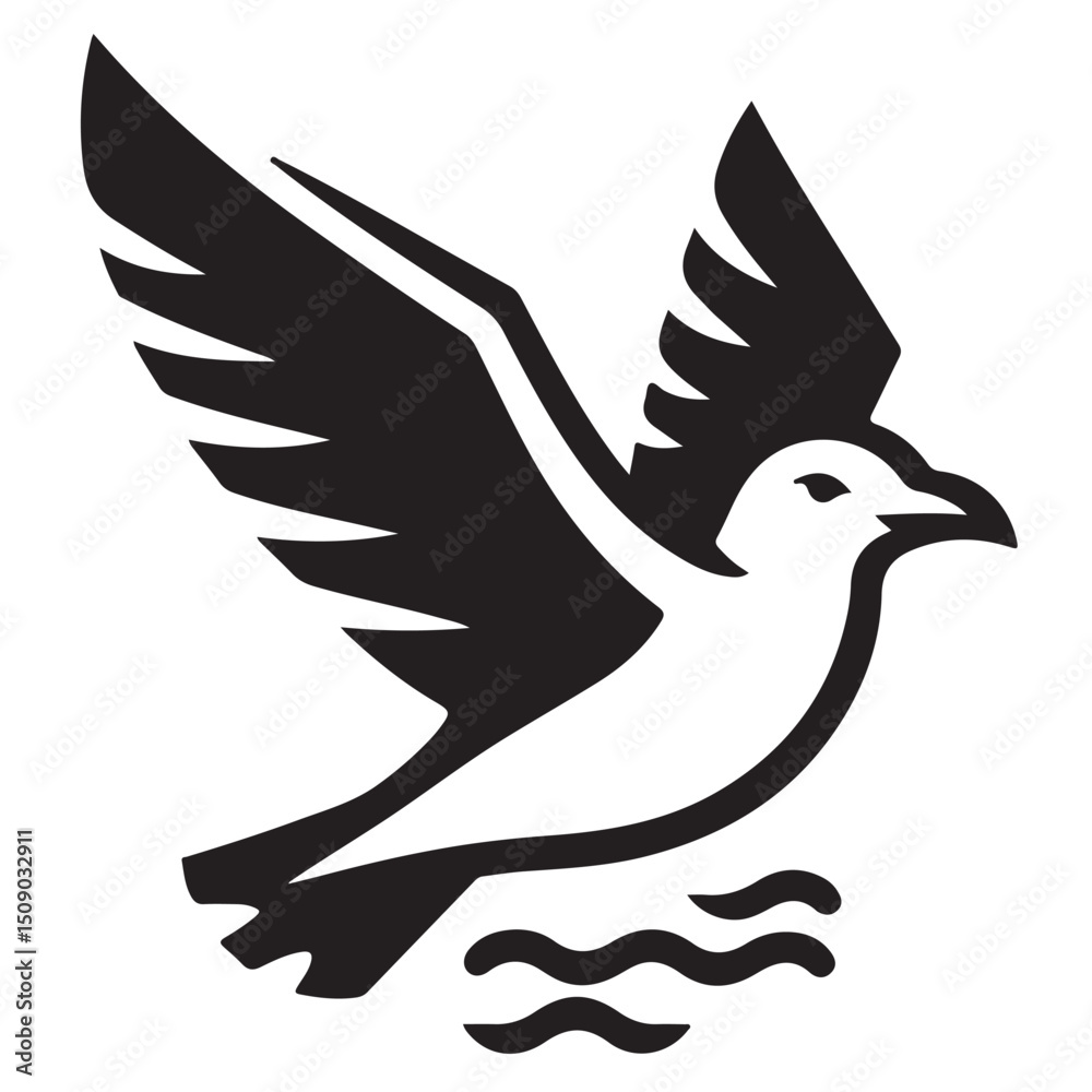 Obraz premium Seagull flying in sky logo vector