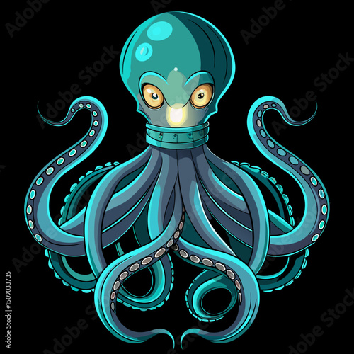 Cyberpunk Style Robotic Octopus Illustration Design