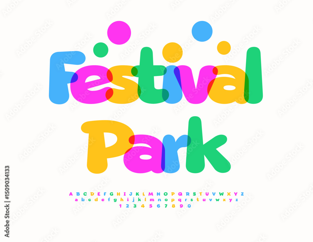 Obraz premium Vector Holiday poster Festival Park. Joyful Watercolor Font. Colorful Children Alphabet Letters and Numbers