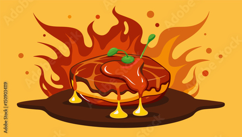 A burst of heat and tang from the vinegarbased marinade s through the richness of the beef creating a balanced and flavorful dish.. Vector illustration