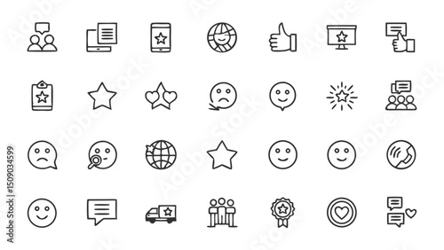 Customer feedback review rating satisfaction experience service evaluation vector line icons set