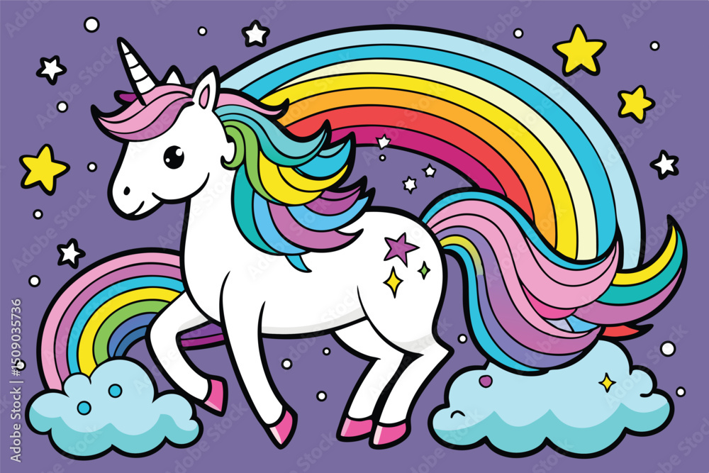 Fototapeta premium Black silhouette of a wild horse head with a flowing mane, a nocturnal animal symbol illustration under a starry sky