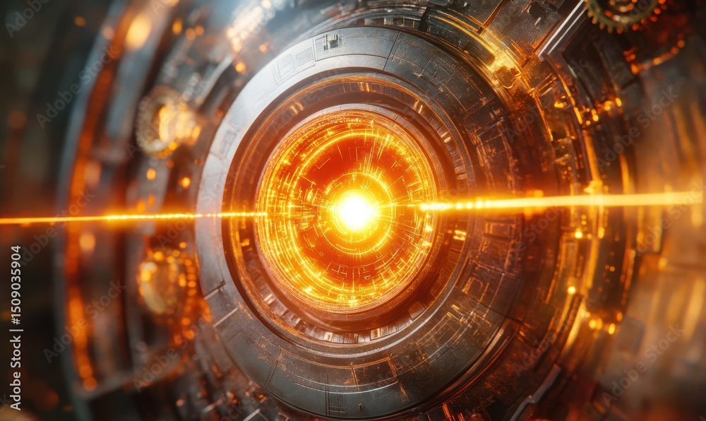 Fototapeta premium Glowing futuristic technology core; energy beam; science fiction background; ideal for tech concepts
