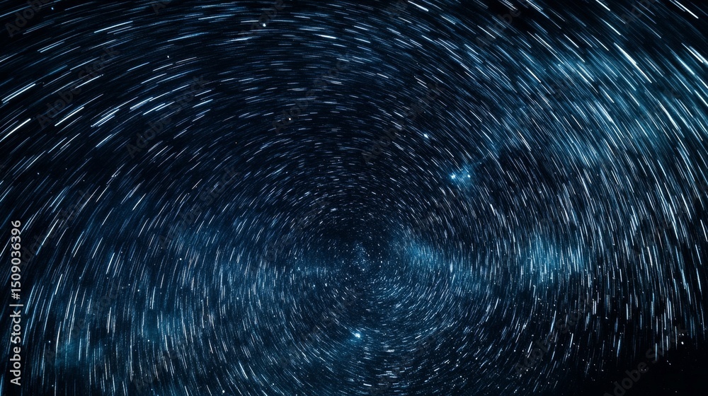 Obraz premium A long exposure shot of the night sky, capturing star trails as the Earth rotates.