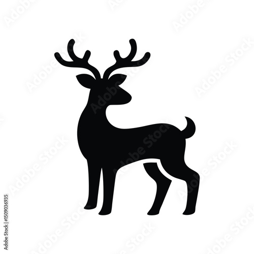 Black Silhouette of Deer Icon, Animal Wildlife Graphic, Nature Symbol