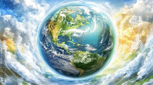Earth, clouds, light, swirling, harmony, environmental, hope, planet, nature, background, stock photo