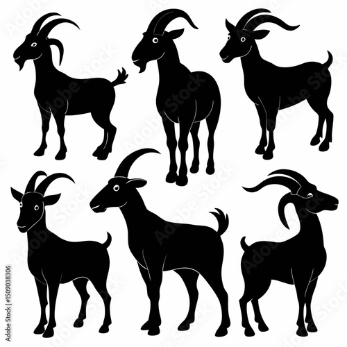 Goat silhouettes vector, Set of animals, goat vector silhouettes