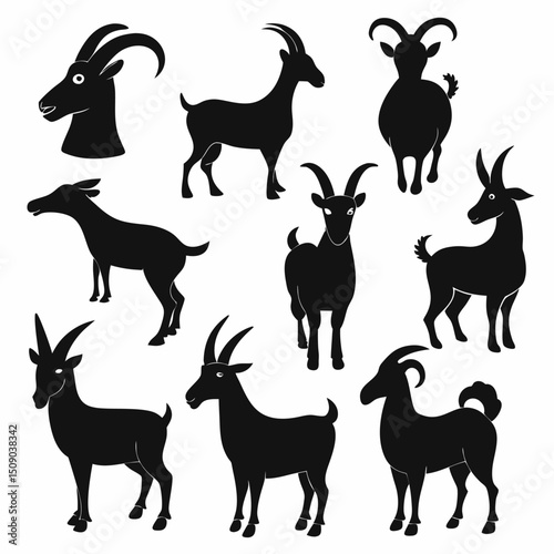 Goat silhouettes vector, Set of animals, goat vector silhouettes