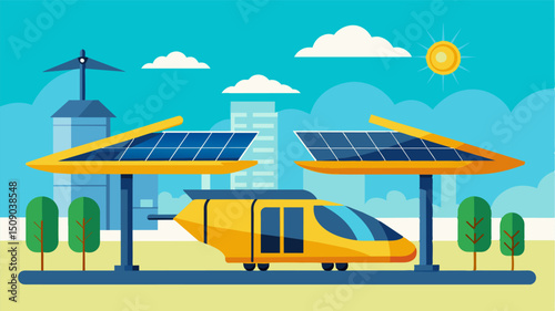 A gleaming symbol of progress and innovation the solarpowered air taxi charging station represents the future of transportation.. Vector illustration